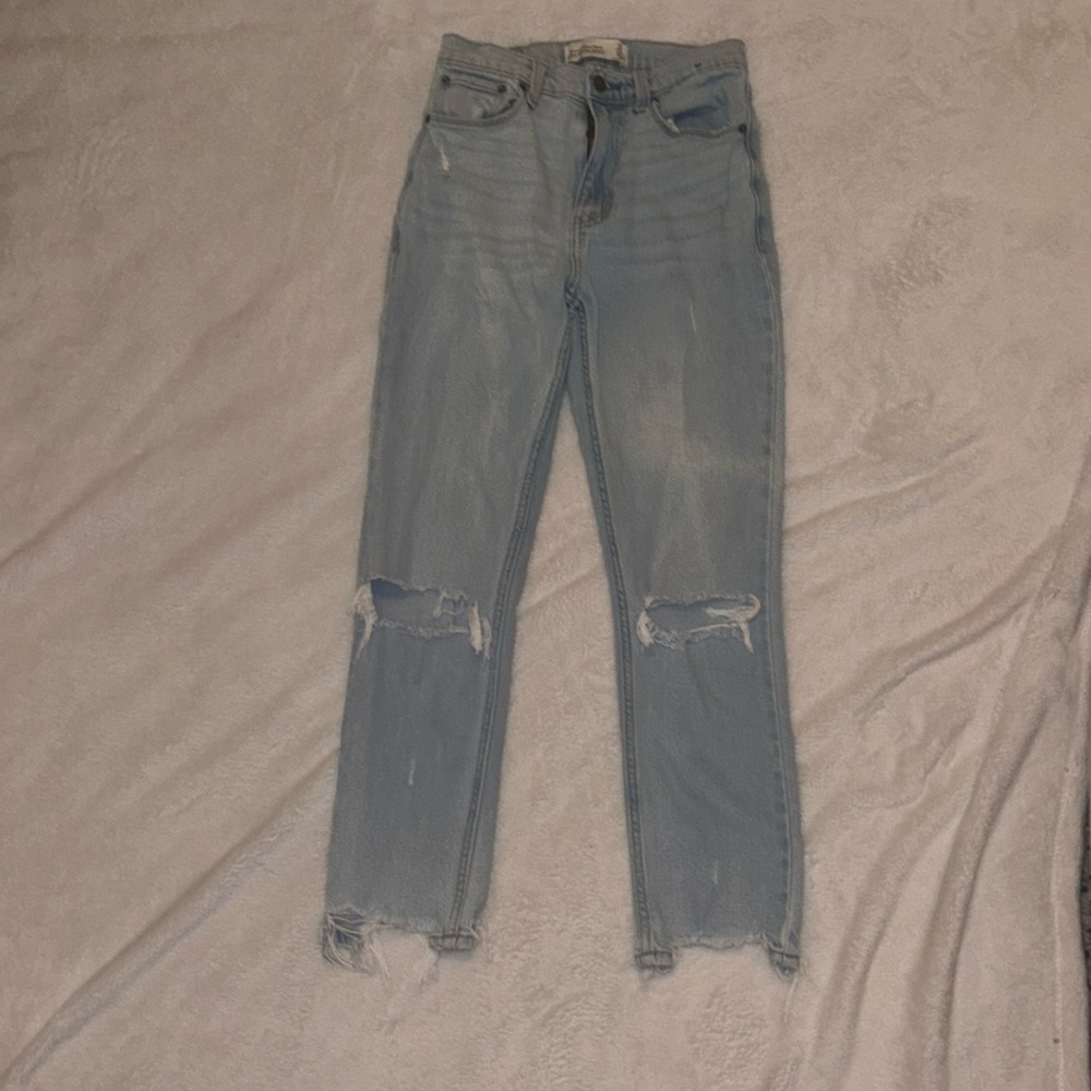 Abercrombie Light Wash Mom Jeans Ripped Knees